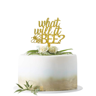 1PC Golden Shiny Glitter MDF What Will It Bee? With Honeybee Cake Topper, Baby Shower Ceremony, Unique Elegant Font Design Cake and Cupcake Topper Glitter Insert DIY Cake Decorations