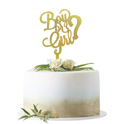 1PC Golden Shiny Glitter MDF Boy Or Girl ? Cake Topper, Baby Shower Ceremony, Unique Elegant Font Design Cake and Cupcake Topper Glitter Insert DIY Cake Decorations