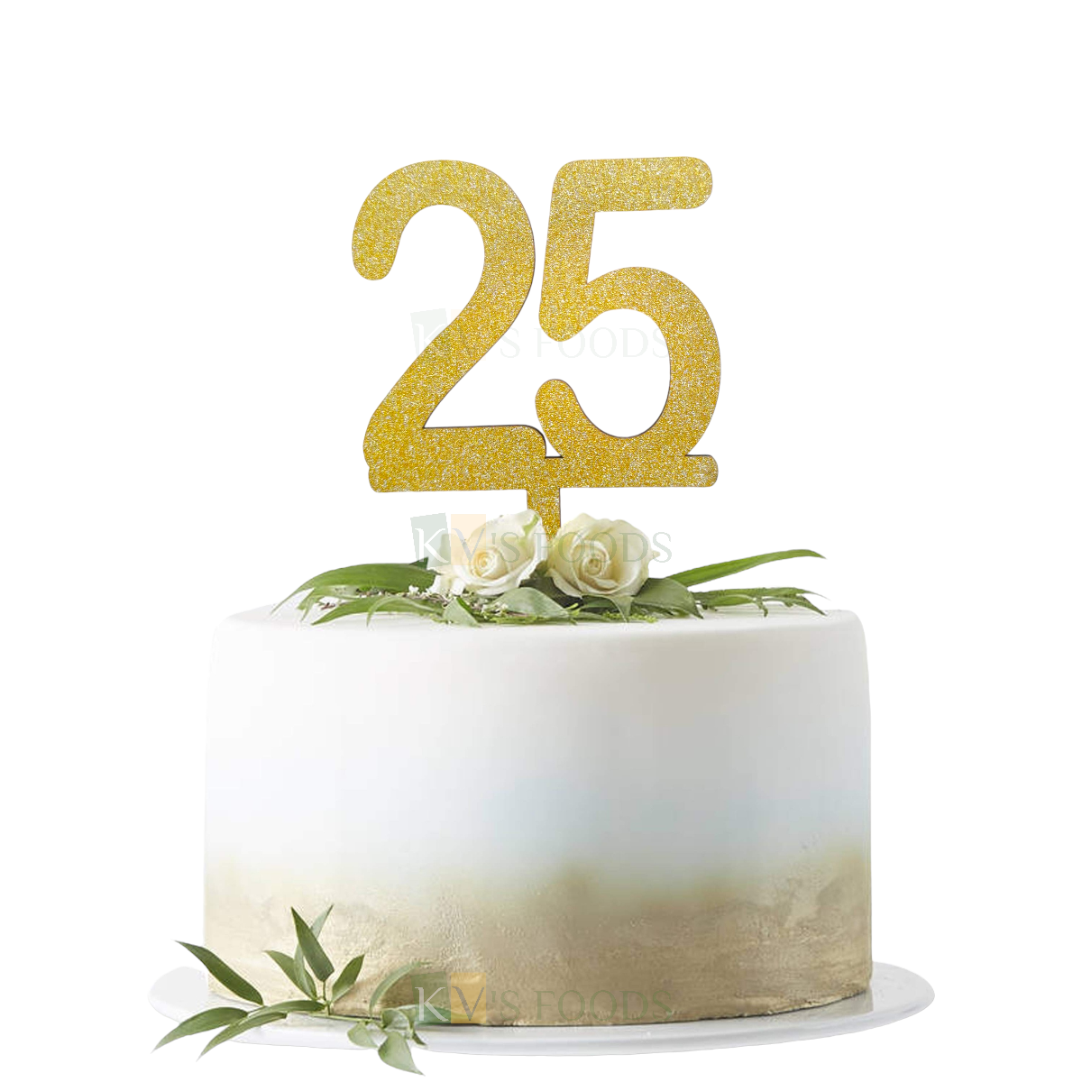 1PC Golden Shiny Glitter MDF 25 Number Cake Topper, Happy Birthday Theme, Anniversary Theme, Twenty Five Number Theme Cake and Cupcake Glitter Insert DIY cake Decorations