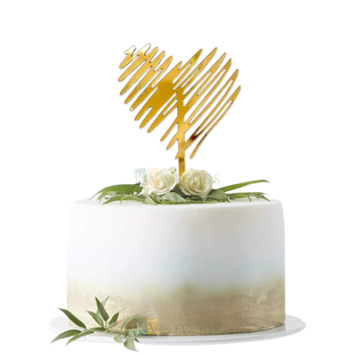 1PC Golden Acrylic Shiny Glass Finish Heart Shape Cake Topper, Happy Anniversary Cake Theme Love Valentine's Day Cake and Cupcake Insert, DIY Wedding Cake Decorations