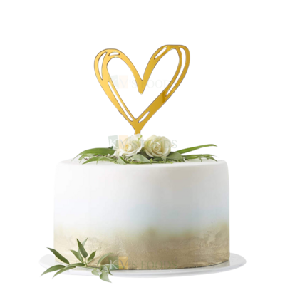 1PC Golden Acrylic Shiny Glass Finish Heart Shape Cake Topper, Happy Anniversary Cake Theme Love Valentine's Day Cake and Cupcake Insert, DIY Wedding Cake Decorations