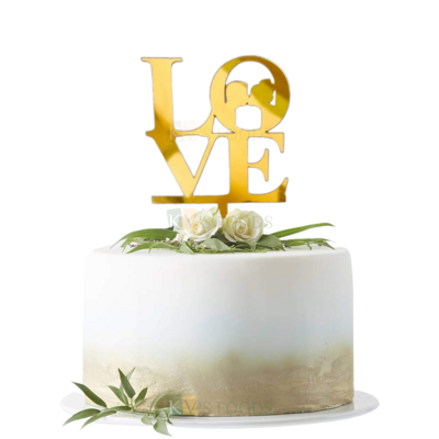 1PC Golden Acrylic Shiny Glass Finish Love Letter With Bride and Groom Kissing Inside Letter Cake Topper, Romantic Valentine's Day Cake and Cupcake Insert, Anniversary DIY Wedding Cake Decoration