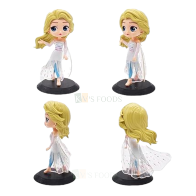 1PC Disney Frozen Queen Elsa Princess With Over Coat Kawaii Q Style Doll Cake Topper, Girls Big Eyes Doll with Black Base, Kids Room Decor, Cutest Princess Figurine, DIY Cake Decoration Accessories