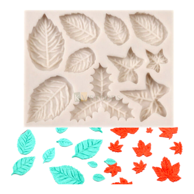 1 PC Fondant Leaves Chocolate Mould 10 Cavity, Holly Leaves, Christmas Foliage Leaf Cake Theme, Silicone Maple Leaves Nature Happy Birthday Theme Multicoloured Leaf Cake Flexible Moulds