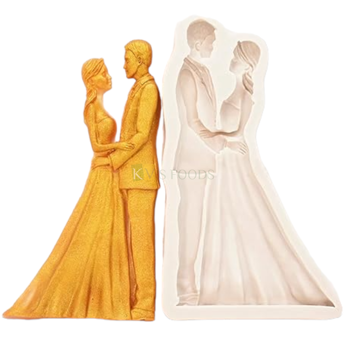 1 PC Fondant Standing Bride and Groom Chocolate Mould, Happy Wedding Couple, Romantic Engagement Cake, Anniversary Celebration Cake Theme Silicone Flexible Moulds DIY Fondant Side Decorating Mould