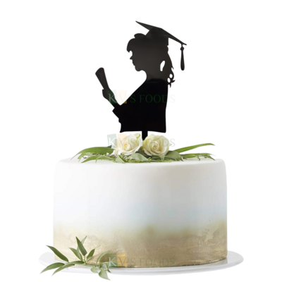 1PC Black Acrylic Graduation Student Silhouette Cake Topper  Mortar Board Hat Theme, Girl Graduation Completed Themed Cupcake Insert, Academic Regalia Dress Black Square Hat and Gown Cake Topper