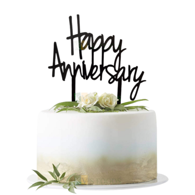1PC Black Acrylic Happy Anniversary Letters Cake Topper, Wedding Marriage Theme Cake Insert, Anniversary Celebration Ocassions Unique Elegant Font Design Cake Topper DIY Cake Decorations