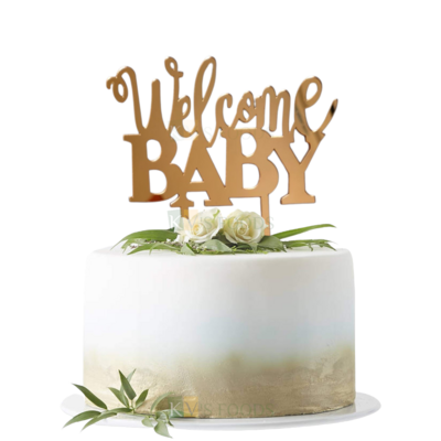 1PC Golden Acrylic Shiny Glass Finish Welcome Baby Cake Topper, Baby Shower Ceremony, Welcome Ceremony Party Unique Elegant Font Design Cake Insert DIY Cake Decorations