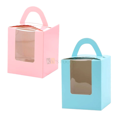 5PC Set of Multipurpose Pastel Colour 1 Jar Cube Box With Transparent Window and 1 Cavity, Box Size 3.5*3.5*3.7 Inch for Chocolates, Muffins, Cookies, Cupcake, Mini 1 Bottle Upto 350 ML Folding Box