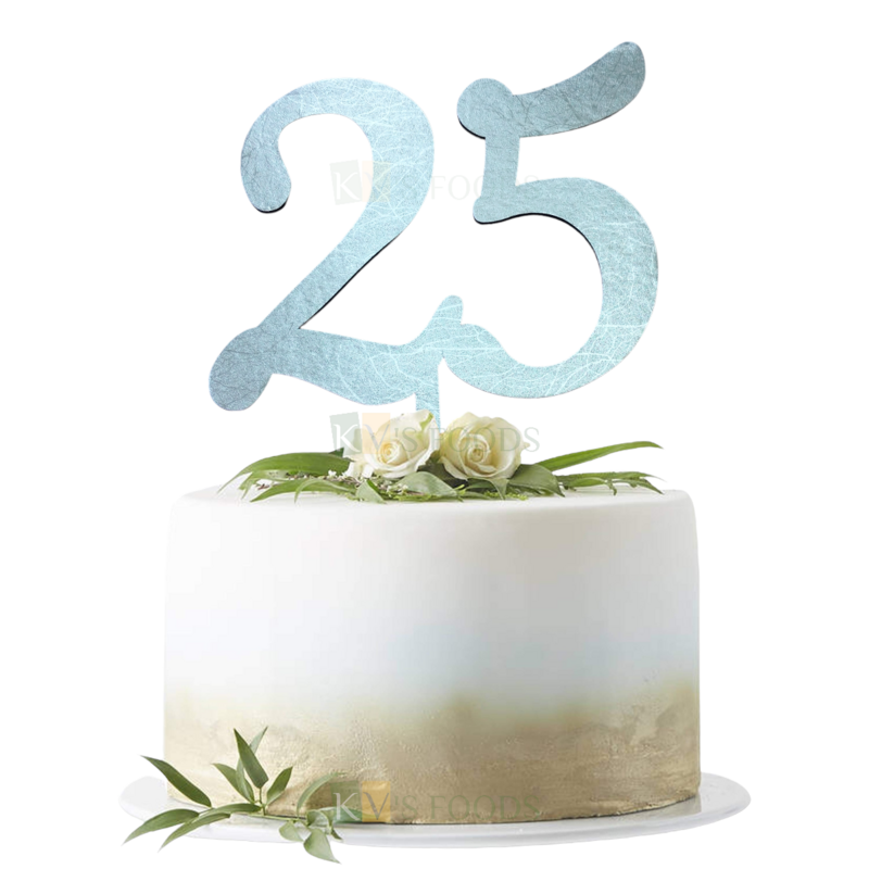 1PC Silver Shiny MDF 25 Number Cake Topper, Happy 25th Birthday Theme ...