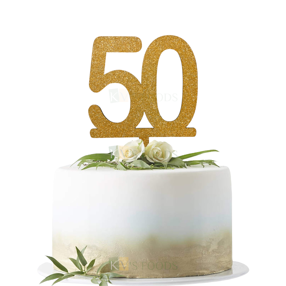1PC Golden Shiny Glitter MDF 50 Number Cake Topper, Happy Birthday Theme, 50th Birthday Cake Topper, Fifty Number Theme Cake Glitter Insert 50 Years Old Birthday Party DIY Cake Decorations