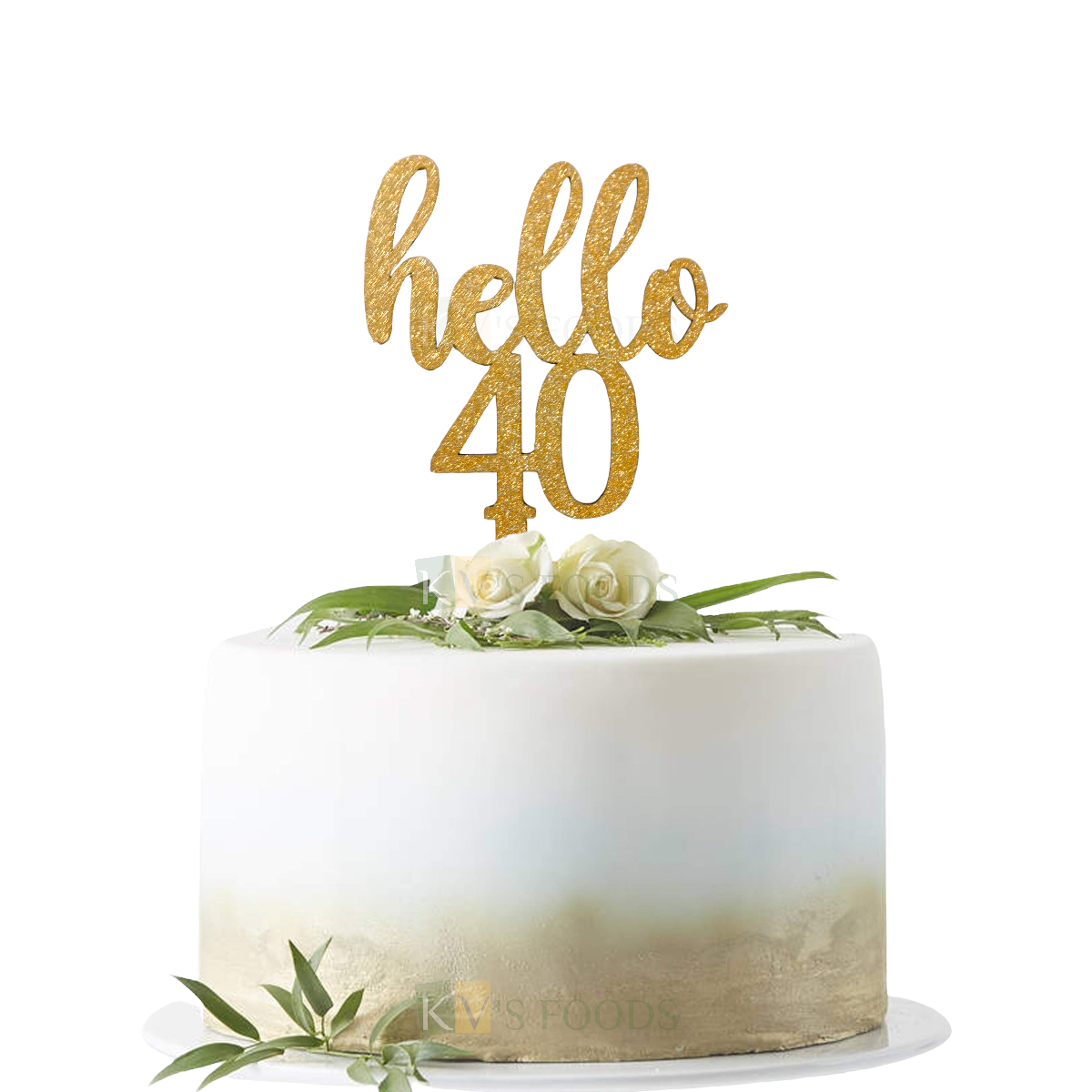 1PC Golden Shiny Glitter MDF Hello 40 Cake Topper, Happy 40th Birthday Cake Glitter Insert, 40 Number Theme Cake Topper 40 Forty Years Old Birthday party Unique Elegant Font Design DIY Cake Decoration
