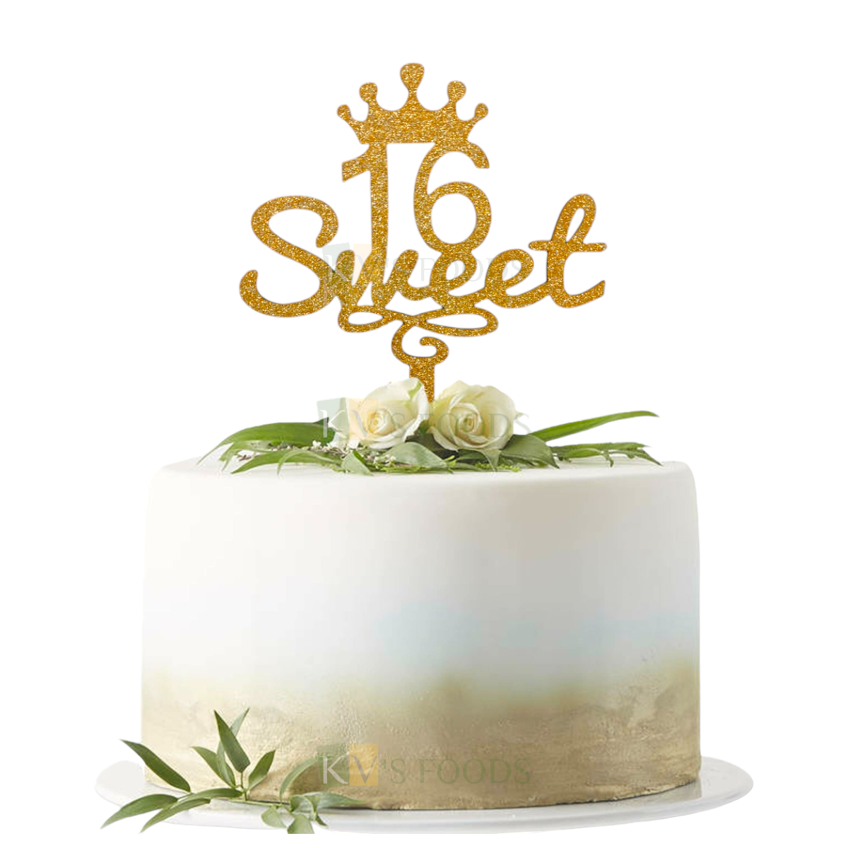 1PC Golden Shiny Glitter MDF 16 Sweet With Crown Cake Topper, Girls Tiara Happy Birthday Cake Glitter Insert, 16 Sixteen Number Theme Cake Topper, Princess Theme DIY Cake Decoration