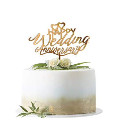 1PC Golden Acrylic Shiny Glass Finish Happy Wedding Anniversary Letters With Hearts Cake Topper, Anniversary Celebrations Theme Cake Insert, Unique Elegant Font Design DIY Wedding Cake Decorations