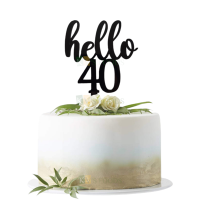 1PC Black Acrylic Hello 40 Cake Topper, Happy 40th Birthday Cake Insert, 40 Number Theme Cake Topper 40 Forty Years Old Birthday party Celebrations Unique Elegant Font Design DIY Cake Decoration
