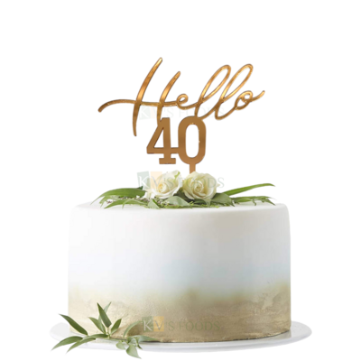 1PC Golden Acrylic Shiny Glass Finish Hello 40 Cake Topper, Happy 40th Birthday Cake Insert, Number Theme Cake Topper 40 Forty Years Old Birthday Party Unique Elegant Font Design DIY Cake Decorations