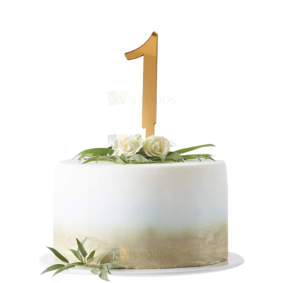 1PC Golden Acrylic Shiny Glass Finish 1 Number Cake Topper, Happy Birthday Theme, 1st Birthday Cake Topper, One Number Theme Cake Insert 1 Years Old Birthday Party DIY Cupcake Decorations