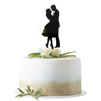 1PC Black Acrylic Dressed Up Standing Bride and Groom Looking At each Other Cake Topper, Romantic Couples Engagement Cake Insert, Silhouette Cake Topper, Happy Anniversary Theme DIY Cake Decoration