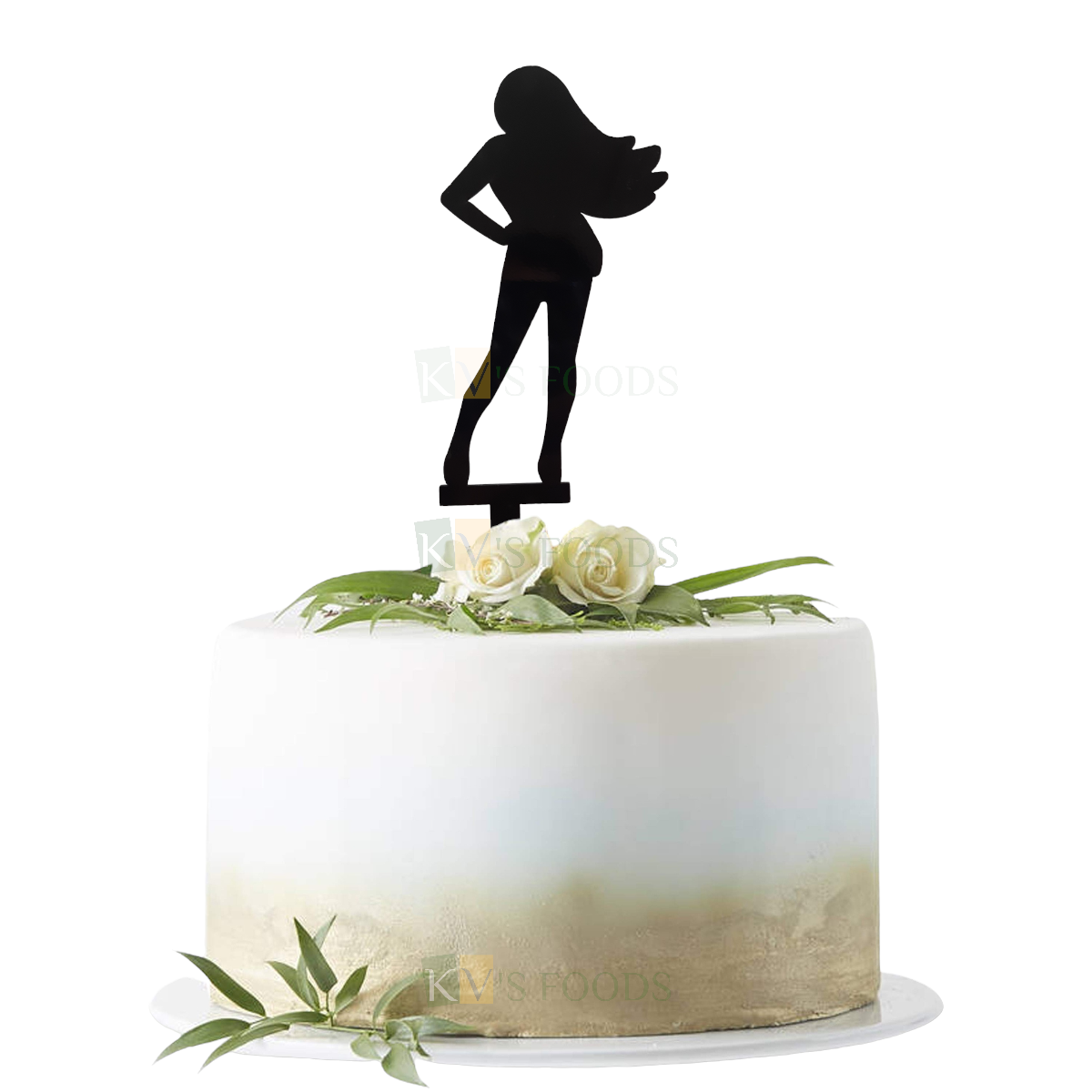 1PC Black Acrylic Beautiful Dancing Girl Topper Dancing Lady Cake Topper, Girl Happy Birthday Themed Cake Insert, Woman Birthday Silhouette Cake Topper DIY Cake Decoration