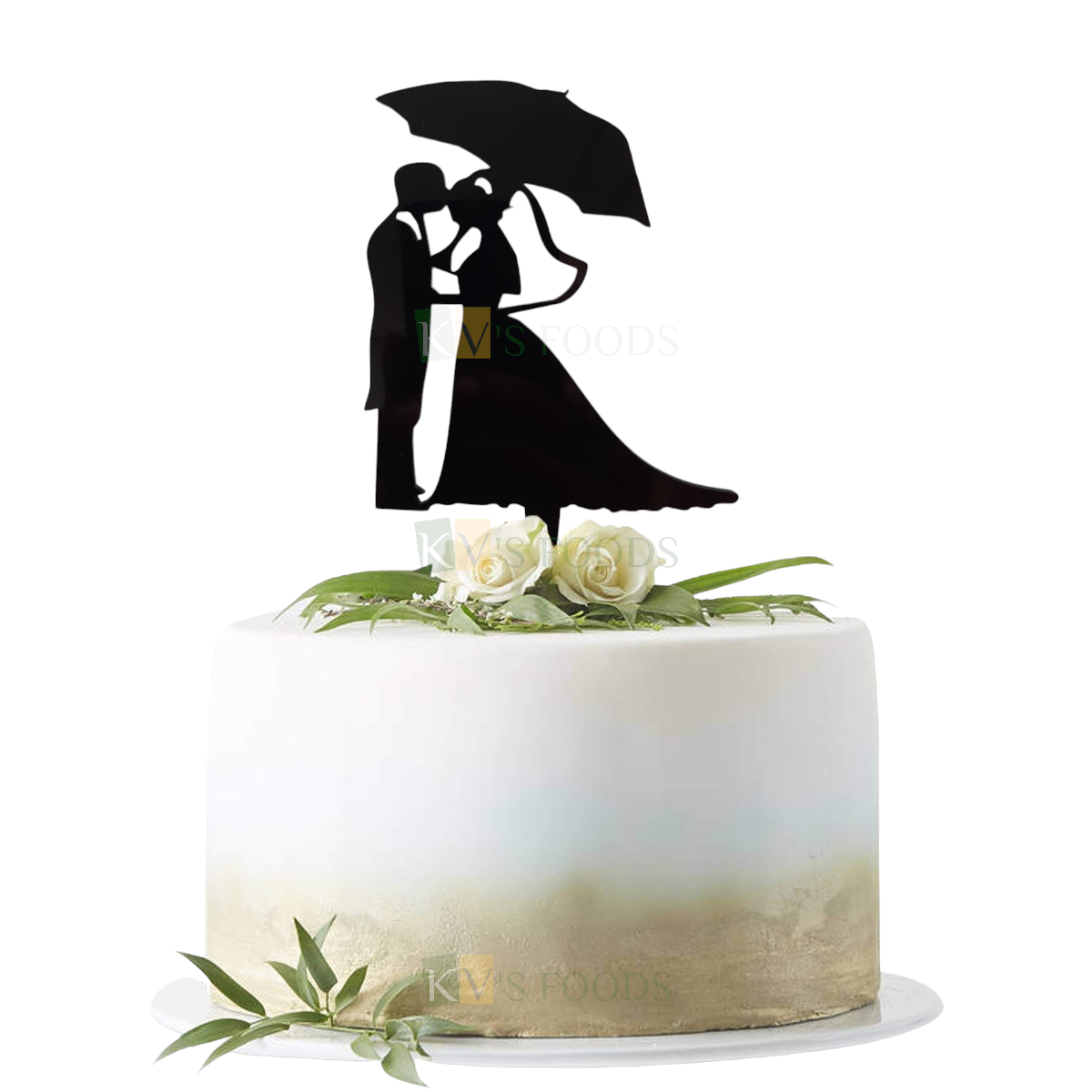 1PC Black Acrylic Dressed Up Standing Bride and Groom Kissing Under The Umbrella Cake Topper, Romantic Couples Engagement Cake Insert, Silhouette Cake Topper, Wedding Anniversary Cake Topper