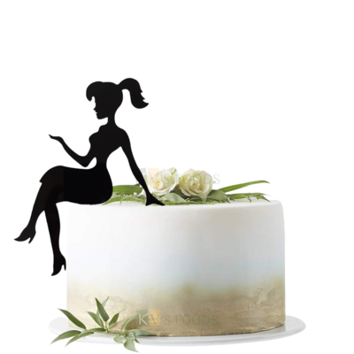 1PC Black Acrylic High Heels Sandals Beautiful Sitting Lady Cake Topper, Girl Happy Birthday Themed Silhouette Cake Insert, Woman Theme Cake Topper DIY Cake Decorations