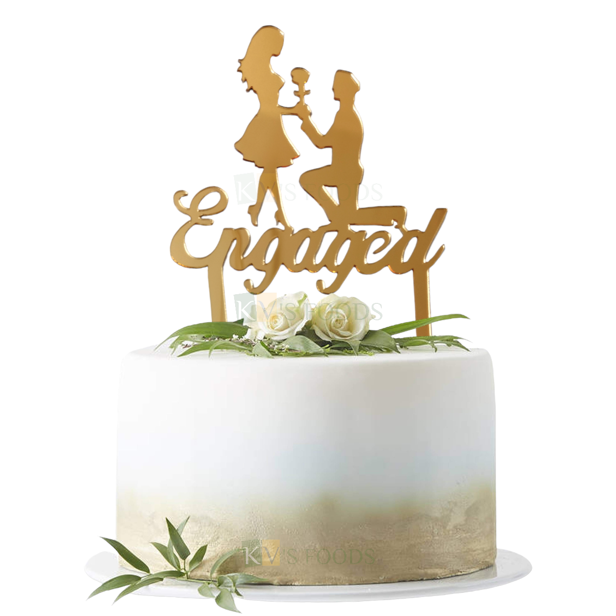 1PC Golden Acrylic Shiny Glass Finish Groom On Knee Proposing Bride With Flower Engaged Letters Cake Topper, Romantic Couples Cake Insert, Wedding Anniversary Theme DIY Cake Decorations