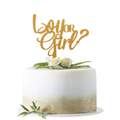 1PC Golden Shiny Glitter MDF boy Or Girl ? Cake Topper, Baby Shower Ceremony, Unique Elegant Font Design Cake Topper Small Home Celebrations Glitter Insert DIY Cake Decorations
