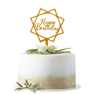 1PC Golden Shiny Glitter MDF Happy Birthday Letters In Square Frame Topper Unique Elegant Font Design Cake Topper, Girl/Boy Cake Insert, Chidren's Birthday Celebration Birthday Ocassions Decorations