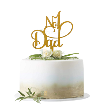 1PC Golden Shiny Glitter MDF No 1 Dad Cake Topper, Daddy Happy Birthday Cake Toppers, Unique Elegant Font Design Cake Topper, Fathers Birthday Celebrations Cake Insert DIY Cake Decorations