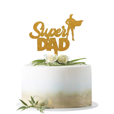 1PC Golden Shiny Glitter MDF Super Man Dad Cake Topper, Daddy Happy Birthday Cake Toppers, Unique Elegant Font Design Cake Topper, Fathers Birthday Celebrations Cake Insert And Decorations