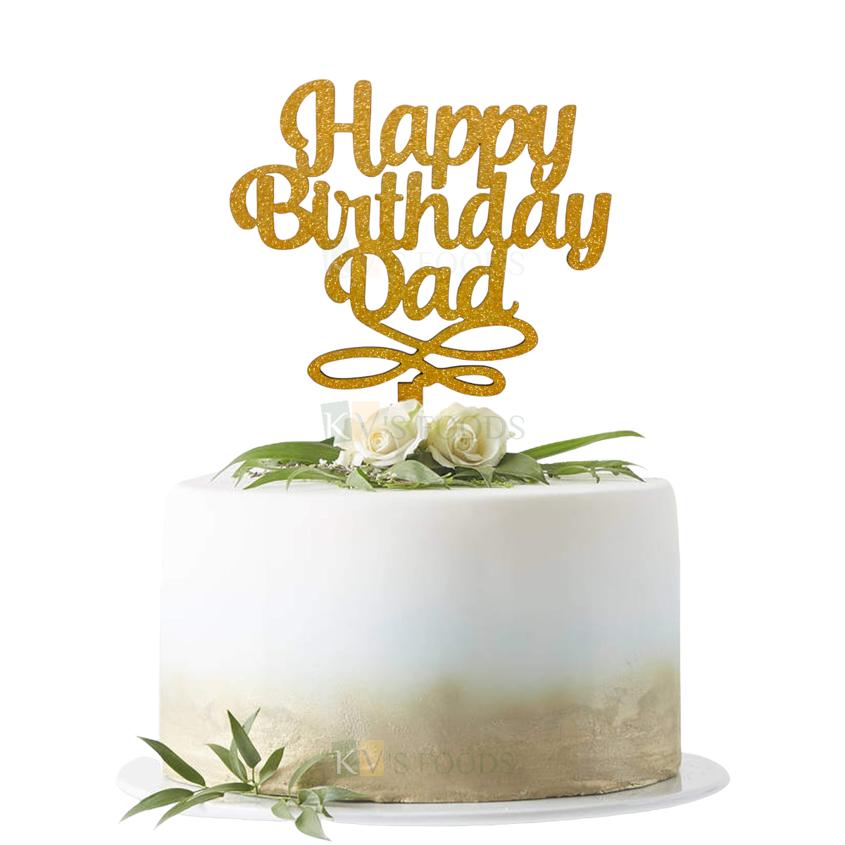 1PC Golden Shiny Glitter MDF Happy Birthday Dad Cake Topper, Daddy Happy Birthday Cake Toppers, Unique Elegant Font Design Cake Topper, Fathers Birthday Celebrations Cake Insert And Decorations