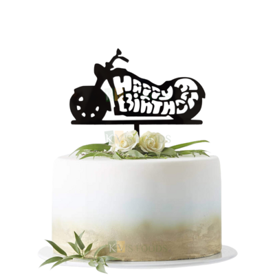 1PC Black Acrylic Happy Birthday Bike Design Cake Topper Kid Boy's Birthday Theme Cake Insert, Motorcycle Riders Birthday Party, Cake Toppers for Men Boy Birthday Party Ocassions DIY Cake Decorations