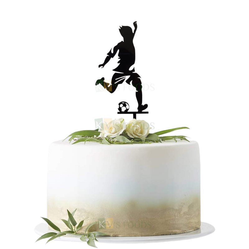 1PC Black Acrylic Soccer Man Kicking Football Cake Topper, Kids Sports Cake Topper Football Player Birthday Party  World Cup Football Cake Insert Sports Theme DIY Cake Decorations