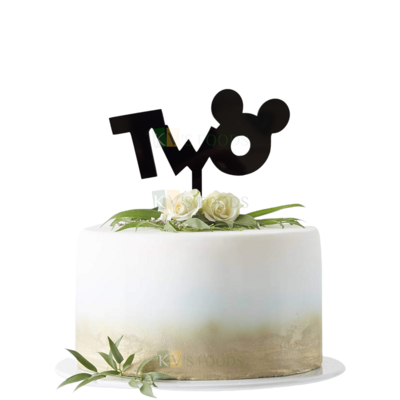 1PC Black Acrylic Two Mickey Mouse Ear Cake Topper Second Happy Birthday Theme, 2nd Birthday Celebration Cake Topper, Number Theme Cake Topper Children's Cartoon Cake Topper DIY Cake Decorations