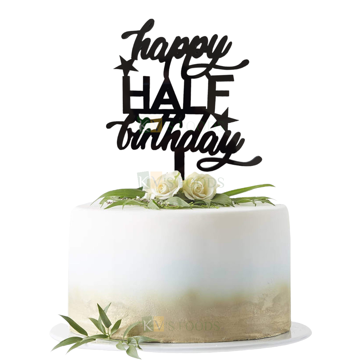 1PC Black Acrylic Happy Half Birthday With Stars Cake Topper, Happy 6 Months Birthday Cake Toppers, 1/2 Birthday Cake Insert Home Celebrations Cake Toppers DIY Cake Decoration