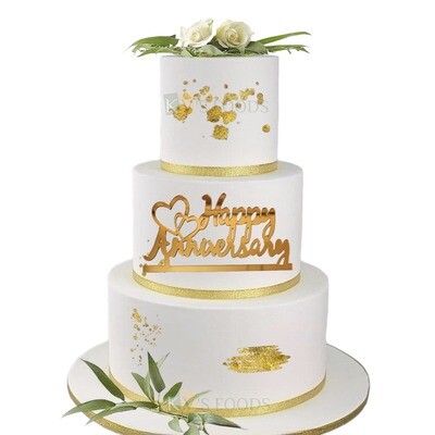 1PC Golden Acrylic Shiny Glass Finish Happy Anniversary Letters with OutLine Hearts Cake Topper, Marriage Anniversary Cake Topper Unique Elegant Font Design Small Home Celebrations Cake Topper