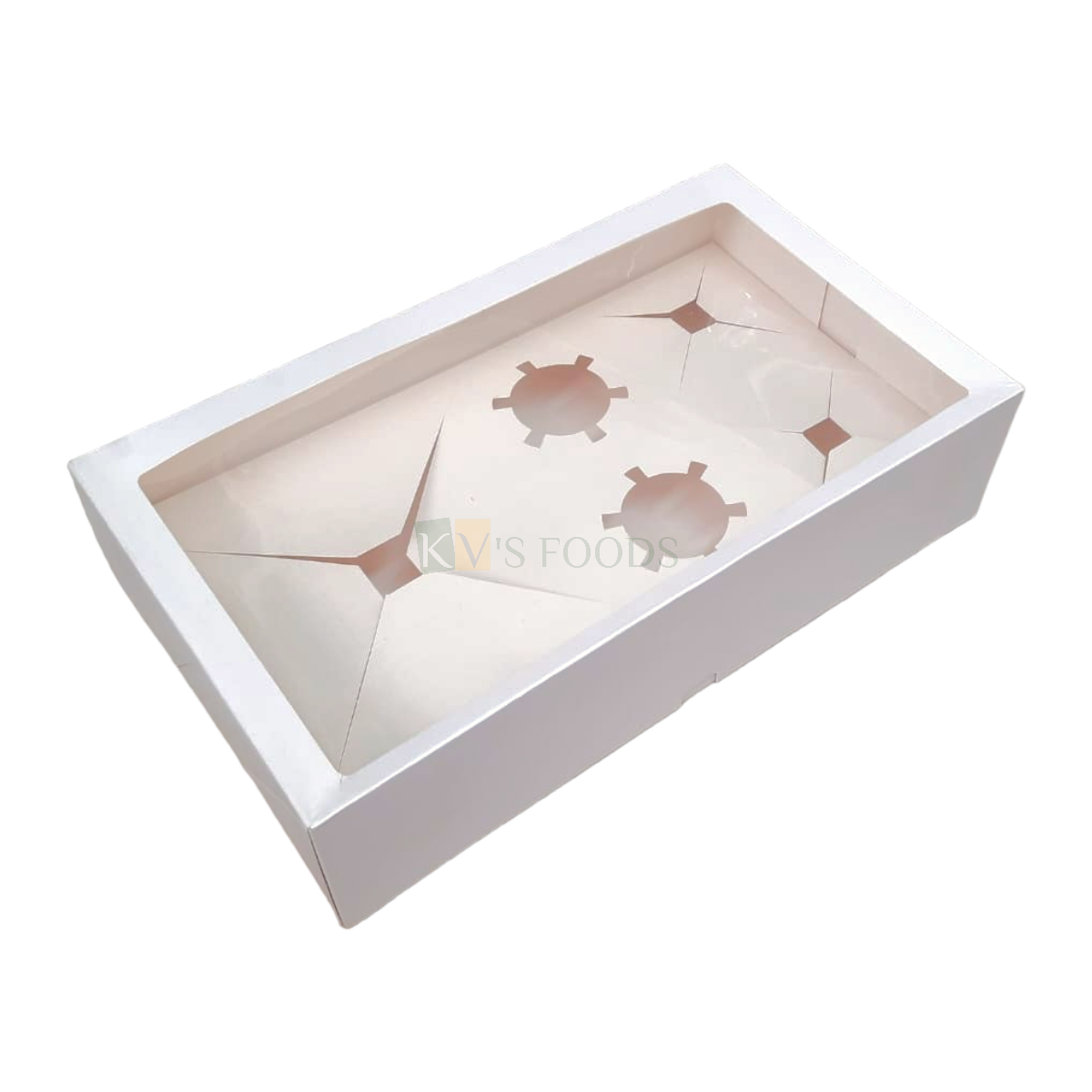 1 PC White 5 Cavity Multipurpose Large Hamper Box 1 Bento Cake, 2 Cupcakes & 2 Jar Cakes Box with Transparent Window Box Size 14.7*8.7*3.7 Inch DIY Festive Gift Hamper Box