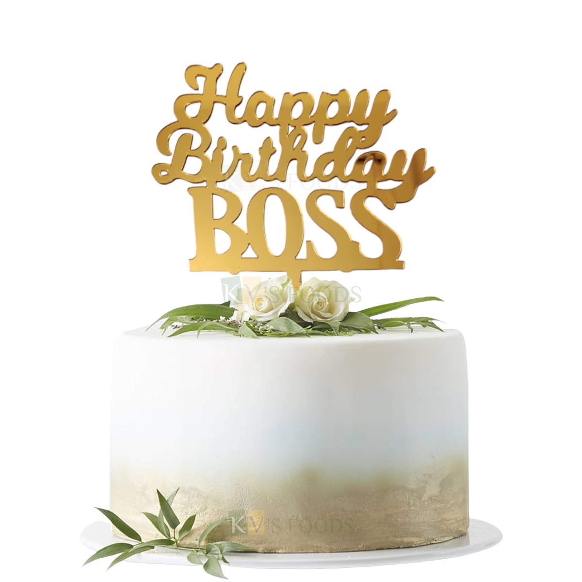 1PC Golden Acrylic Shiny Glass Finish Happy Birthday Boss Letters Cake Topper, Sir Birthday Cake Insert, Unique Elegant Font Design Boss Birthday Celebrations Party Cake Topper DIY Cake Decorations