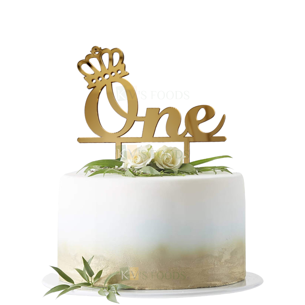 1PC Golden Acrylic Shiny Glass Finish One With Crown Cake Topper First Tiara Girl Happy Birthday Theme, 1st Birthday Celebration Cake Topper, One Number Theme Cake Topper Princess Birthday Party Theme