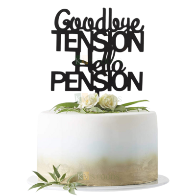 1PC Black Acrylic Goodbye Tension Hello Pension Letters Cake Topper, Father Grandfather Retirement Day Party Unique Elegant Font Design Cake Insert, Happy Retirement Theme Cake Topper