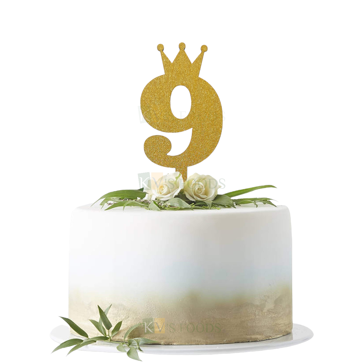 1PC Golden Shiny Glitter MDF 9 Number With Crown Cake Topper, Happy Birthday Theme, 9th Birthday Cake Topper, Nine Number Tiara Theme Cake Glitter Insert 9 Years Old Birthday DIY Cupcake Decorations