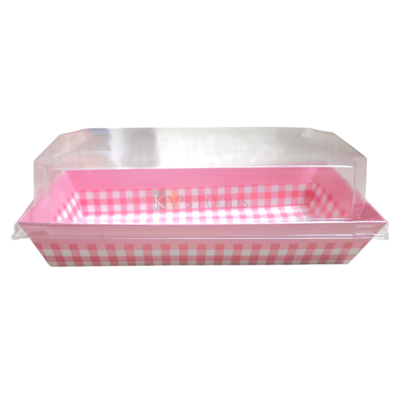 10 PC Eco Friendly Rectangle Light Pink Colour Bakeable Paper Bakeware Bake And Serve Cake Mould With Clear Lid for Plum Cakes Brownie Pastel Colour Checks Paper Moulds Checkered Paper Box