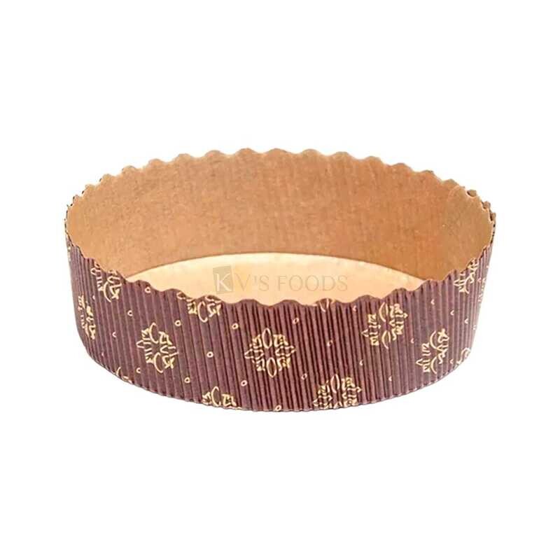 10PC Eco Friendly Circle Brown Floral Colour Panettone Cake Paper Pan Mould Bake and Serve 100 Gm Size 3.9x1.1 inch Disposable Gift Tray Bakeable Bakeware Mould for Plum Loaf Brownie Muffins Tart Cake