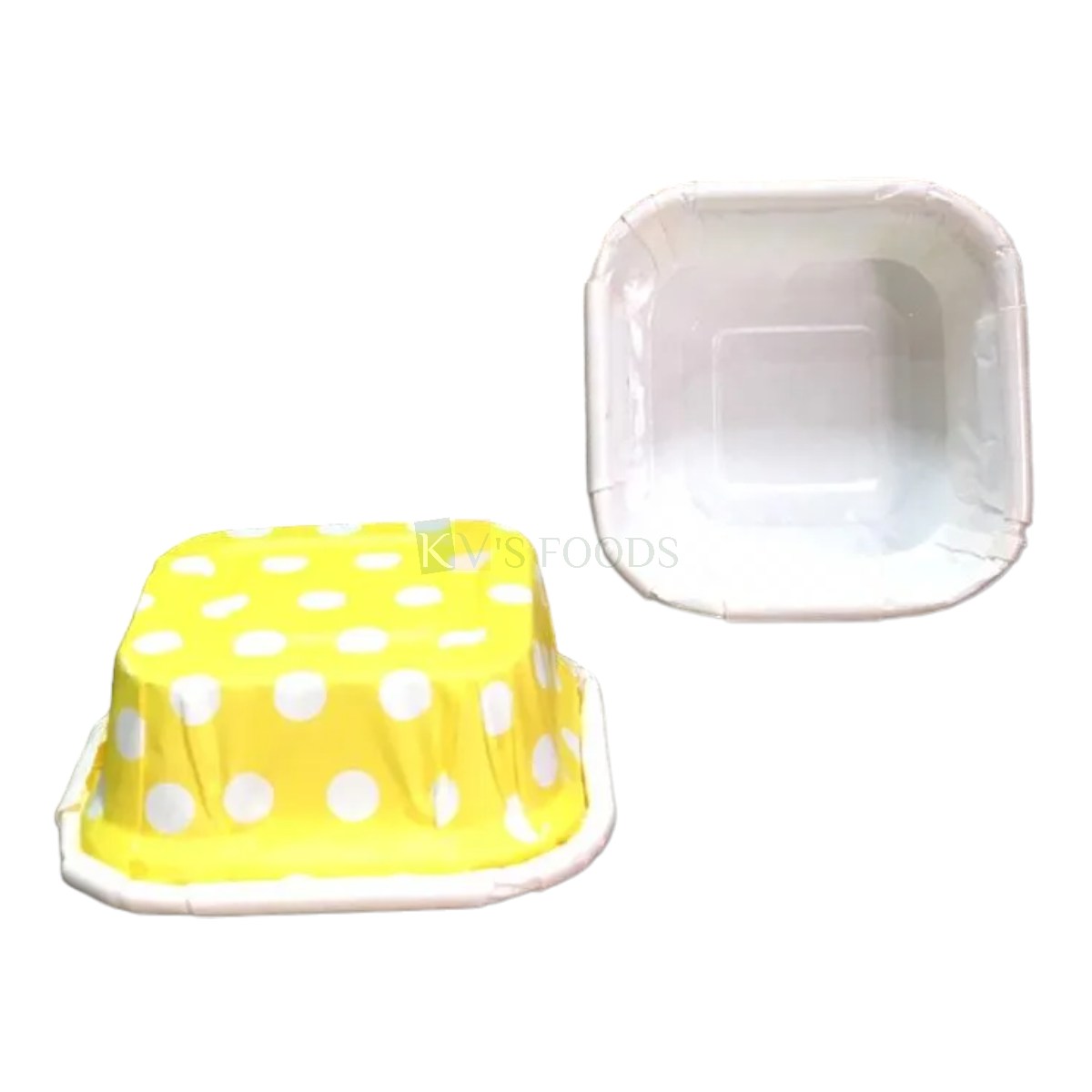 10 PC Eco Friendly Square Polka Dots Yellow Colour Mini Dry Cake Paper Small Mould Bake and Serve Size 85x85x40 mm Disposable Gift Tray Bakeable Paper Bakeware Mould for Plum Cakes Mini Brownie Cakes