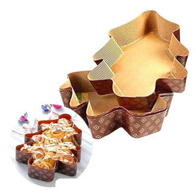 10 PC Eco Friendly Floral Brown Colour Christmas Tree Shape Loaf Cake Paper Small Mould Bake and Serve Size 14x16x3.5 cm Disposable Gift Tray Bakeable Bakeware Mould for Plum Cakes Brownie 250 gm Cake