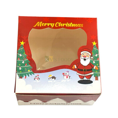 5PC Set of Multipurpose Christmas Cake Box 250 Grams With Transparent Window Size 6*6*4 Inch for Merry Chritsmas Plum Cakes, Dry Fruits, Muffins, Cookies Folding Box DIY Festival Gifting Hamper Boxes