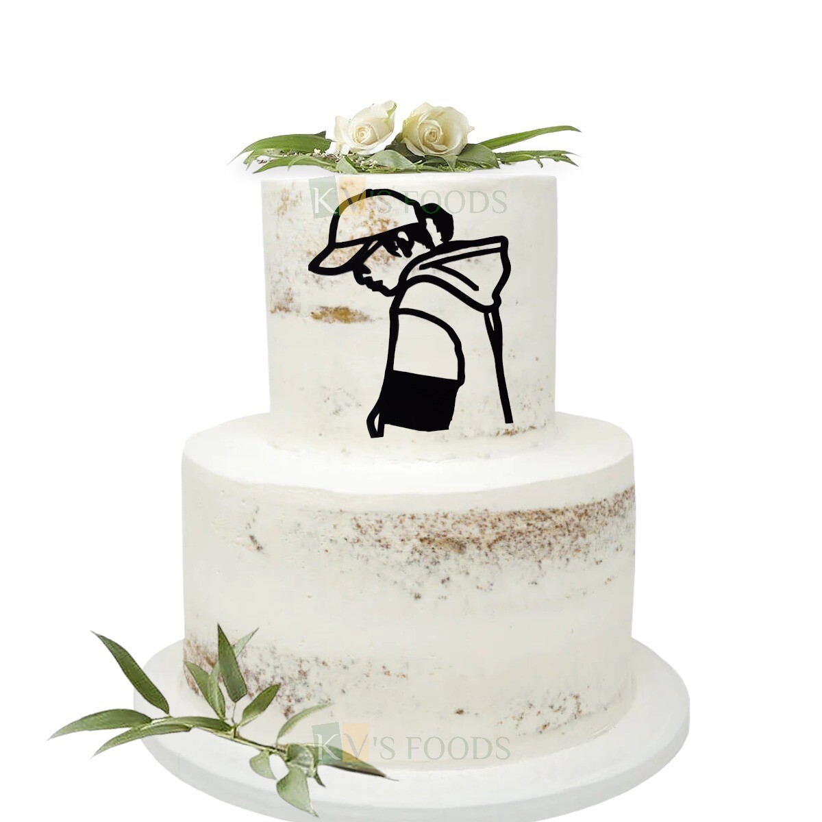 1PC Black Acrylic Boy With Cap And Hoodie Without Stick Line Cake Topper, Man Person Happy Birthday Celebrations Cake Topper, Silhouette Cake Side Edge Topper DIY Cake Decorations Accessories