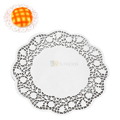 1 Packet White Round Doilies Laces Paper 45 Nos. Size 6.5 Inches, Disposable Doyleys Paper for Cakes Finger Food Snacks, Muffins Cupcakes Desserts Pastries Birthday Party Weddings Oil Absorbing Paper