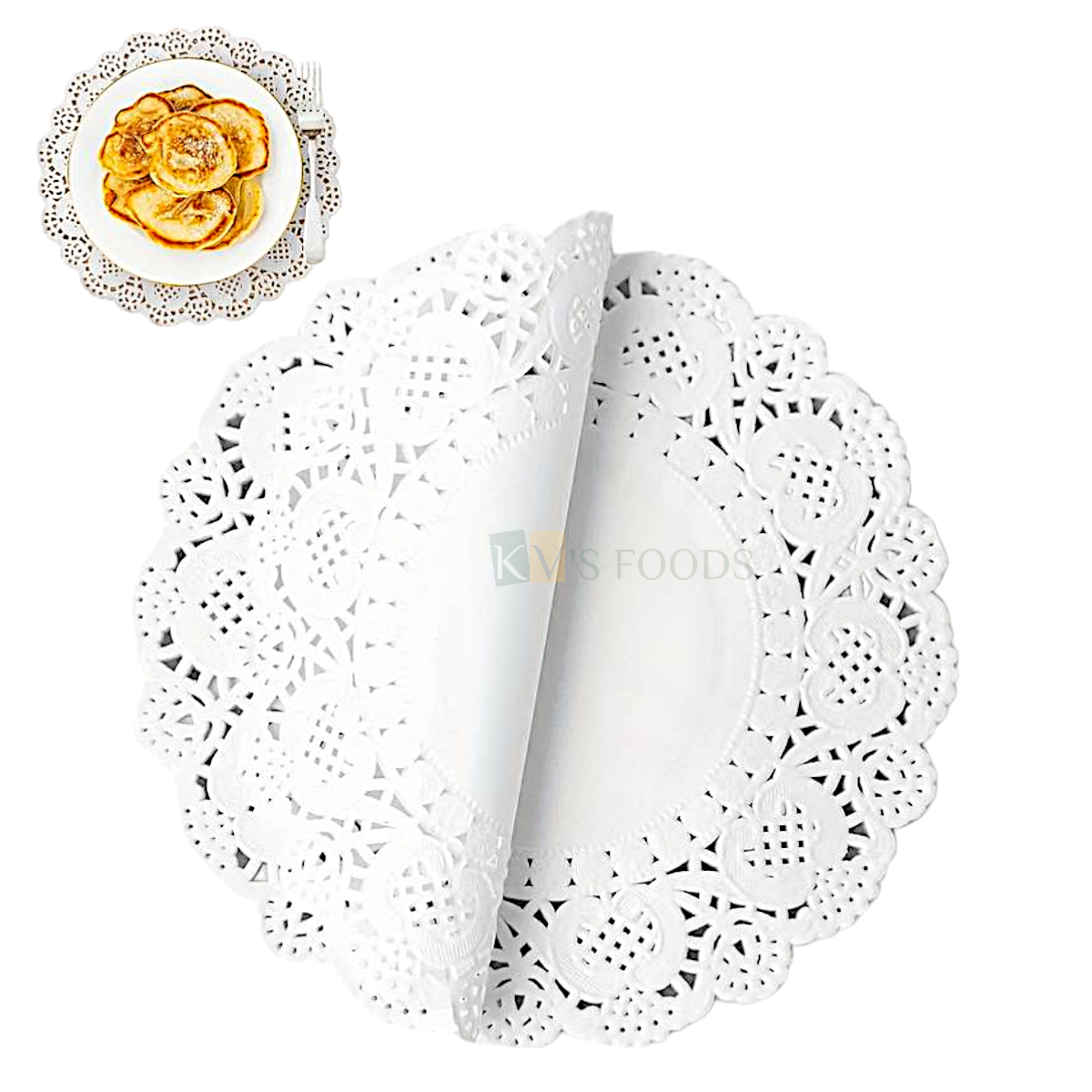 1 Packet White Round Doilies Laces Paper 250 Nos. Size 10.5 Inches, Disposable Doyleys Paper for Cakes Finger Food Snacks, Muffins Cupcakes Dessert Pastries Birthday Party Weddings Oil Absorbing Paper