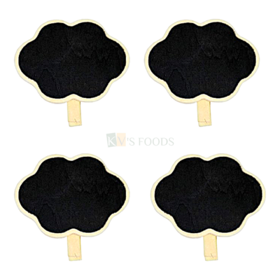 4PC Mini Cloud Shape Chalkboard Clips Set Mini Clothespins Tags, Labels Kids Wooden Blackboard for Food Signs, Wedding Signs, Message Board Pegs, Party Buffet Event Wedding Party Table Decorations